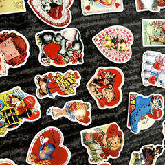 Valentine’s Stickers 50 Pack Retro VIntage Style Cute Heart Junk Journal New
