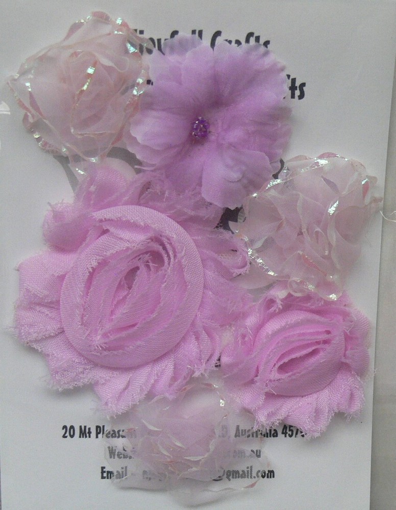PLUM MAUVE Fabric Flower Mix – 6 Pk Organza 40-60mm NJC G4 EB
