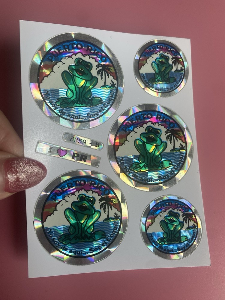 Vtg Prism Puerto Rico Frog Sticker Sheet 4×3 Inches Yo Soy De Aqui… Vending
