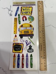 Miss Elizbeth’s 2-Sided Value School Day Stickers Crayons Bus Globe Scrapbooking