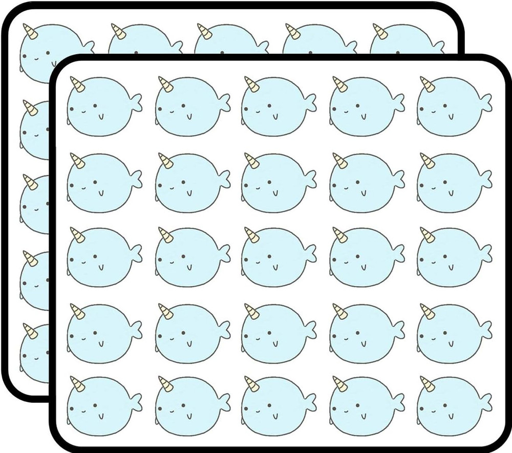 Cute Narwhal 50 Pack 1-Inch Retro Stickers for Scrapbooking, Journals, Planners,