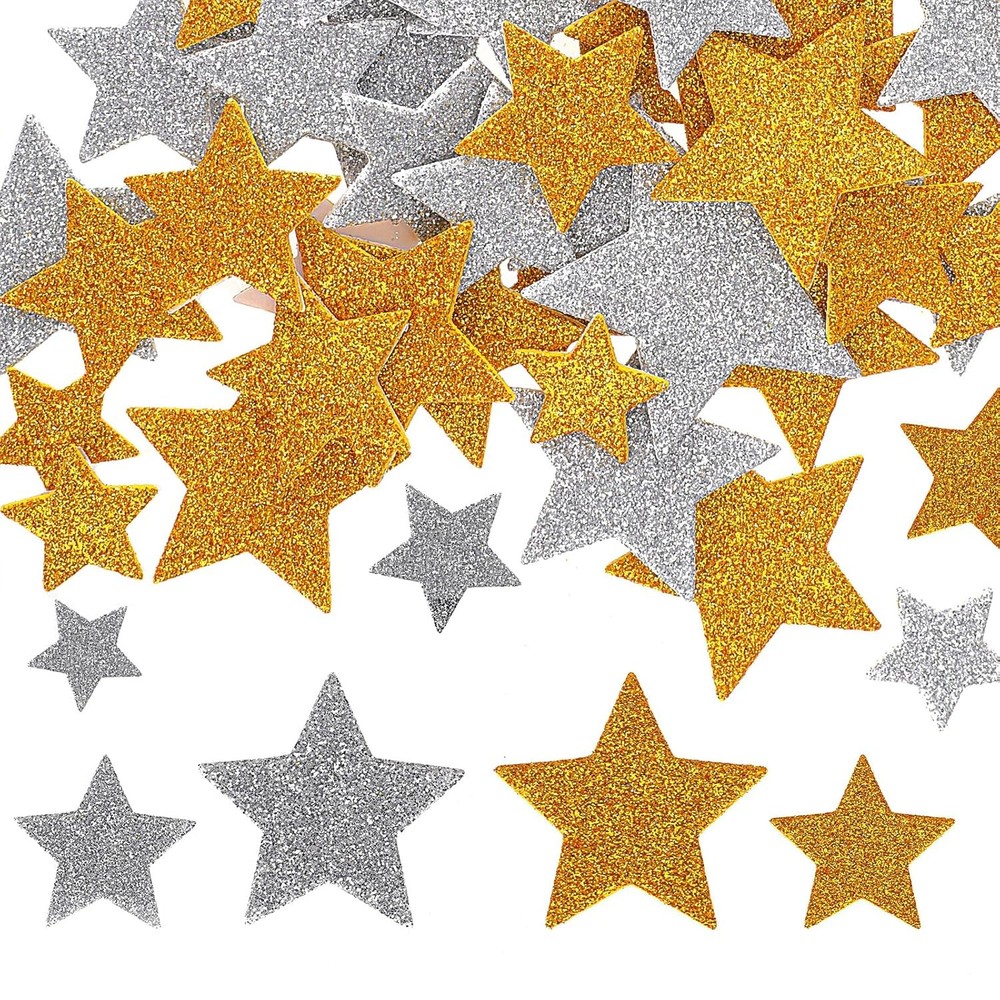100 PCS Glitter Foam Stickers Gold Silver Foam Star Stickers Self Adhesive Glitt