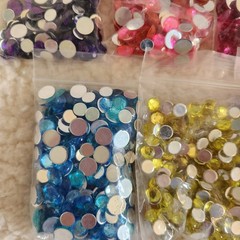 MULTI-COLORED RHINESTONES, FACETED ACRYLIC FLATBACK ROUND, Set Of 11 Packages