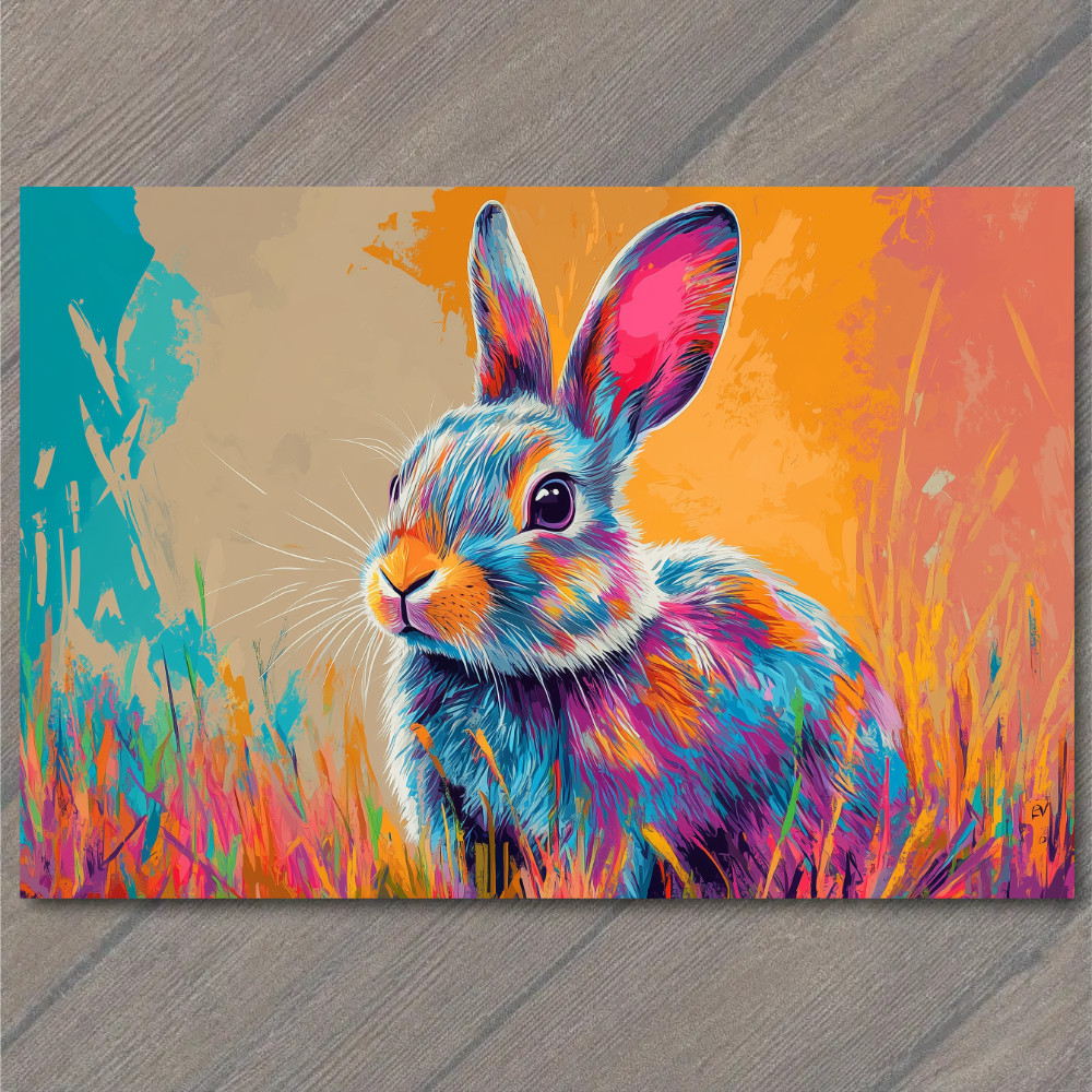 STICKER Bunny Rabbit Easter Color Explosion Whimsical Bright Pop Art Neon Fun