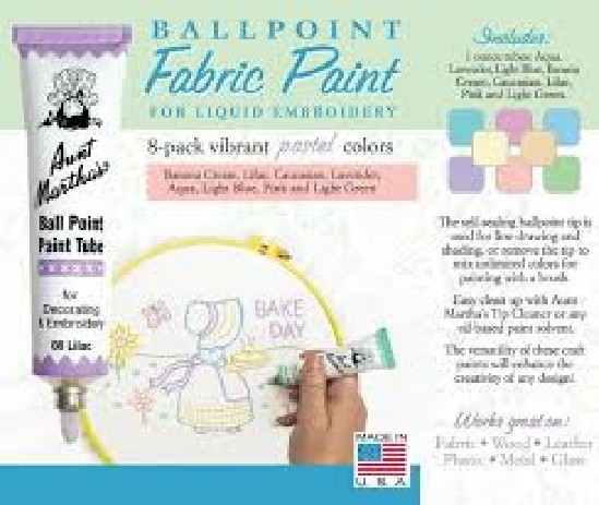 AUNT MARTHA’S FABRIC PAINT – 8 COLORS – PASTEL COLORS