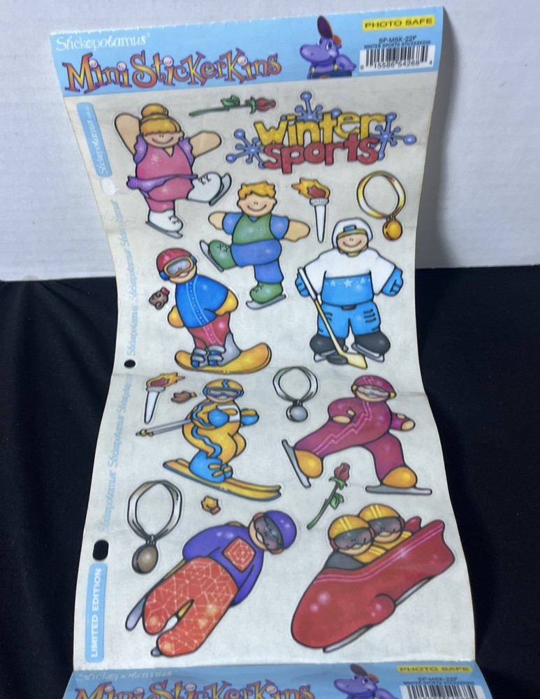 Vtg Stickopotamus Mini Stickers Roll Of 8 Sheets Winter Sports Limited Edition