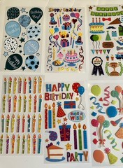 Sticko Stickers, Birthday Theme Lot, Mostly Loose sheets, 14 Sheets, NICE LOT!