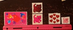 STICKERS! 5 PINK SANDYLION BJ LISA FRANK VINTAGE FUZZY FOIL GLITTER HEARTS 80s