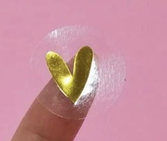 500 pcs Sticker Seals Roll Transparent Clear gold foil Heart Self Adhesive NEW