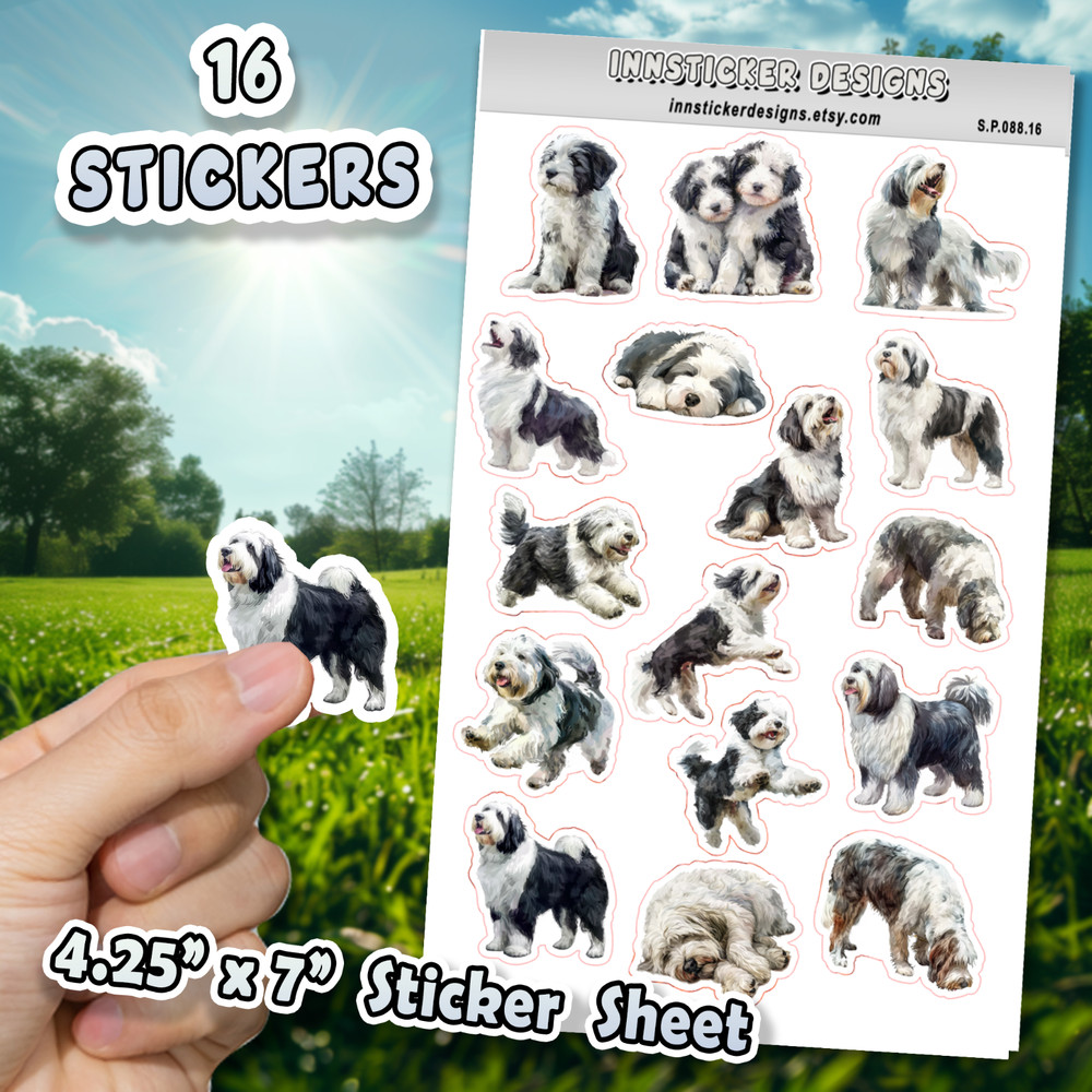 Old English Sheepdog Stickers for Journals, Scrapbooks, Planners, Glossy, Matte