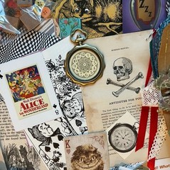 Alice in Wonderland Ephemera Lot Book Pages Playing Cards Some VTG 130 pieces