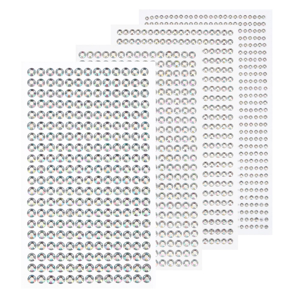3584 Pcs 8 Sheets Transparent White Rhinestone Stickers 3/4/5/6mm Adhesive Gems