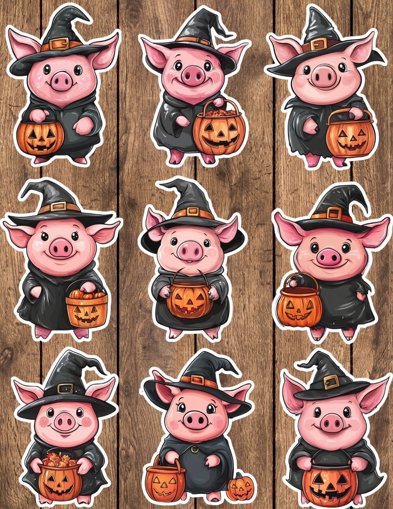 Halloween Witch Pig Die Cut Vinyl Stickers Set Scrapbooking Laptop Waterbottle