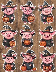 Halloween Witch Pig Die Cut Vinyl Stickers Set Scrapbooking Laptop Waterbottle