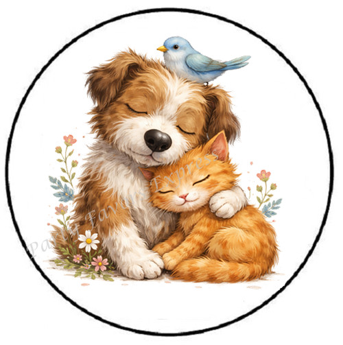 ADORABLE SLEEPING HUGGING DOG AND CAT ENVELOPE SEALS LABELS STICKERS PARTY FAVOR