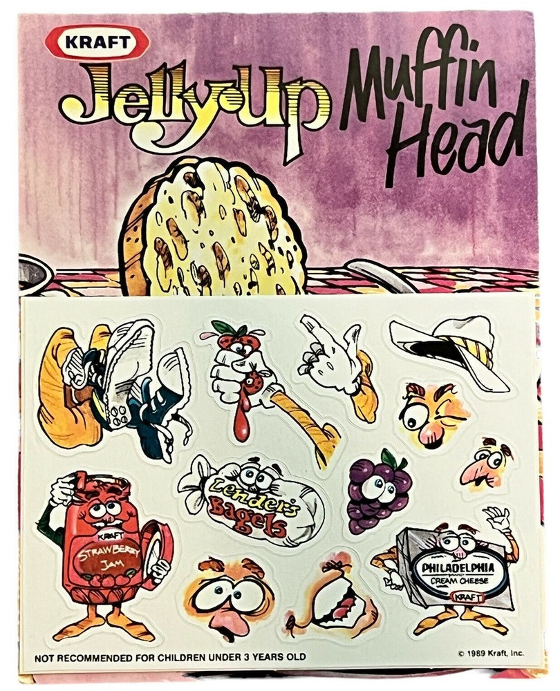 Vintage 1989 Kraft Jelly Up Muffin Head Stickers Butter Grapes Faces Egg 80s