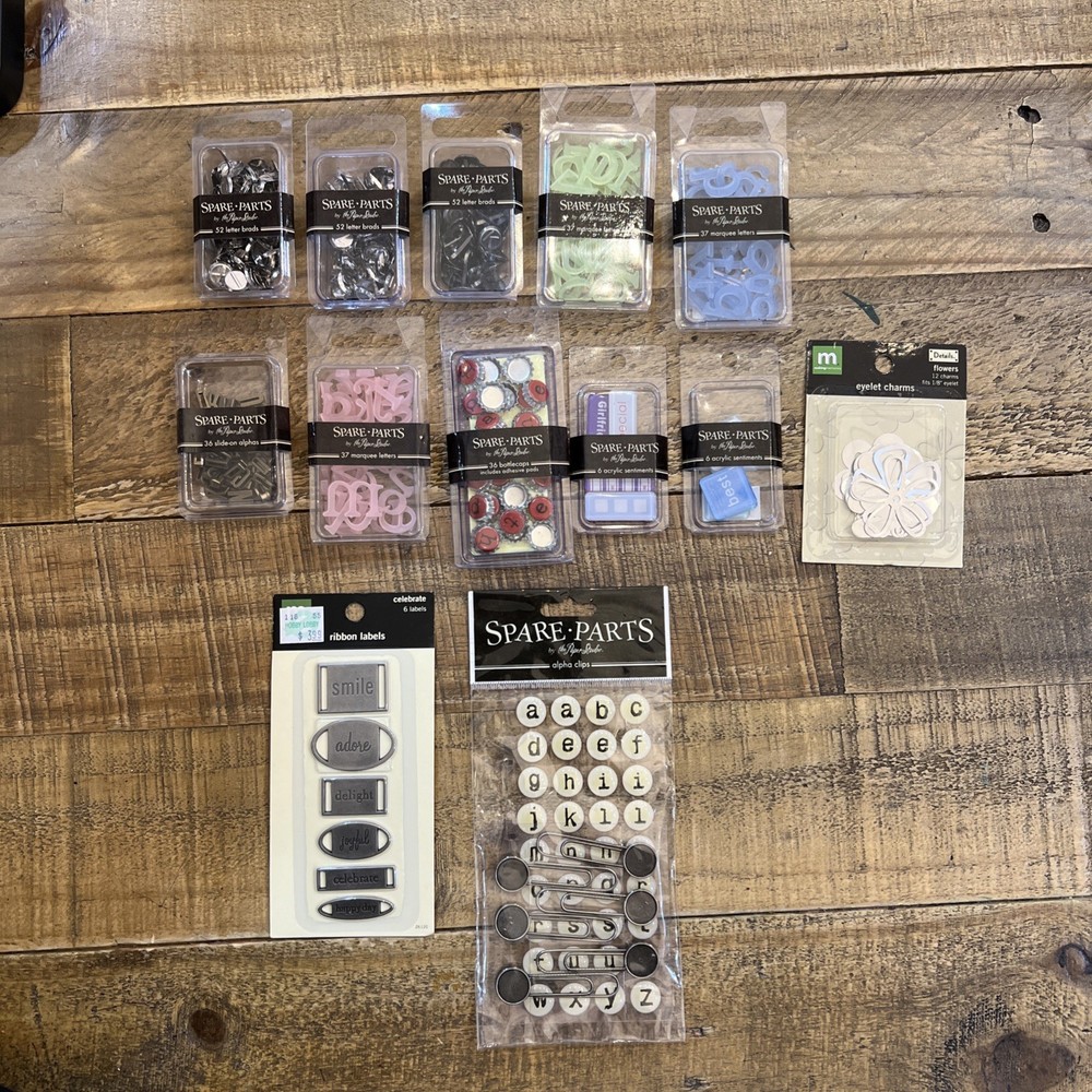 Spare Parts by The Paper Studio Lot Alpha Paper Clips, Letters, Bottle Caps Etc