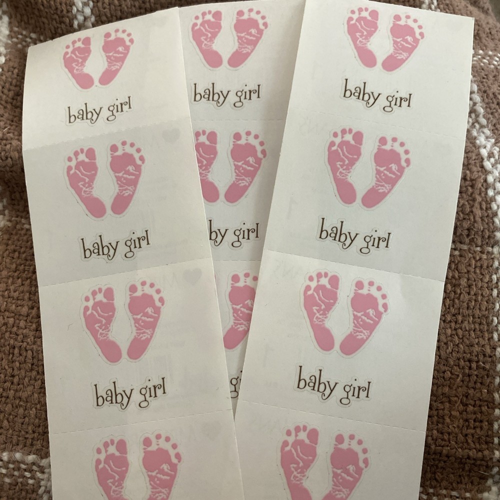Mrs Grossman’s Lot of 3 Strips Footprints Pink Baby Stickers Baby Shower Girl