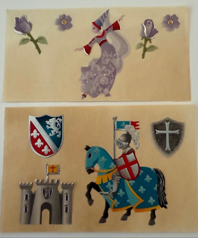 Vintage RENAISSANCE PRINCESS MEDIEVAL KNIGHT HORSE CASTLE LION SHIELD ARM0R FLAG
