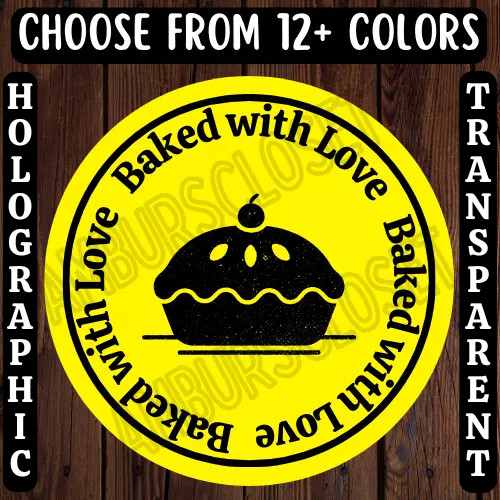 40 BAKED WITH LOVE 2″ LABELS SCRATCH RESISTANT BAKERY DESSERT CAKES BUSINESS