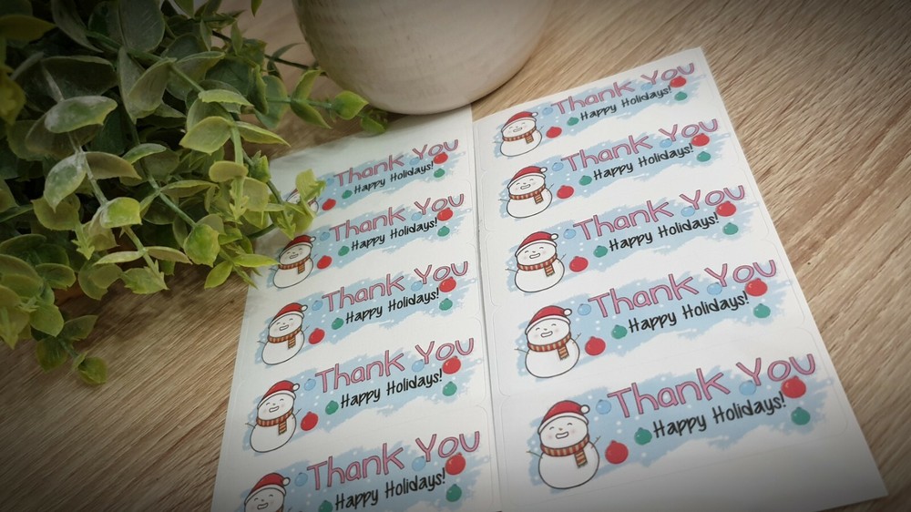 Custom Cute christmas theme Thank you stickers ( 1×2 5/8 «) 100 snowman labels