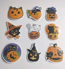 Lot Of 9 Stickers Halloween Pumpkins Black Cats Bats Witches Spooky