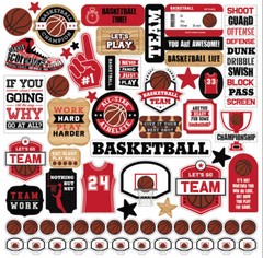 (1) 12×12 Sheet of Echo Park Paper BASKETBALL Theme Scrapbook Element Stickers