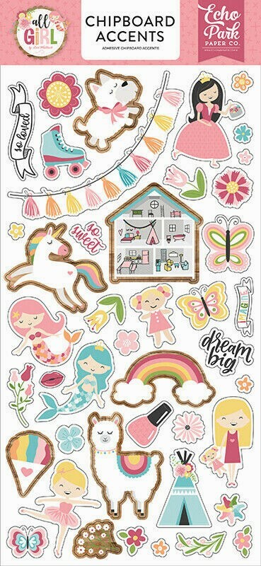 GIRL Loved Sweet Princess Mermaid Unicorn Dream Echo Park Chipboard Accents