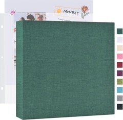 12×12 Large Scrapbook Photo Album 3 Ring Binder Linen Cover Dark Green 20 Pages