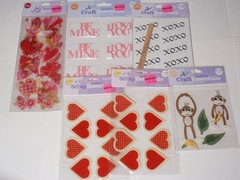 Lot JoAnn Essentials Scrapbooking Craft Items: Heart Stickers, Rub On, 3D Embell
