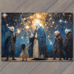 STICKER Celestial Wizards Blue Cloaks Magic Spark Girl Fantasy Starburst Glow