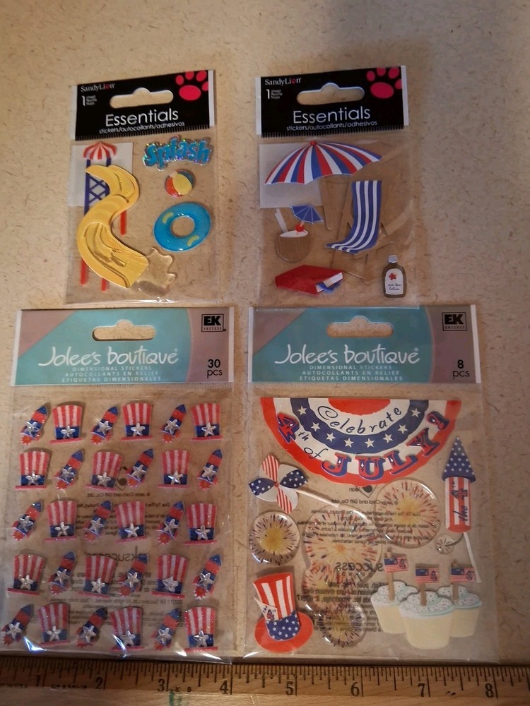 Jolee’s Boutique + Essentials 4 Pkgs 4th JULY & BEACH Scrapbooking Sticker NEW