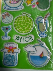 Vintage Puffy Scented Sticker Sheet Kawaii Melon Cocktail 80s Retro Puff n Smell