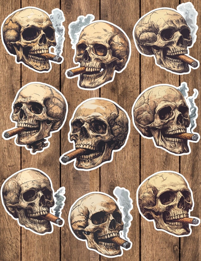 Skull Cigar Die Cut Vinyl Stickers Set Scrapbooking Laptop Waterbottle