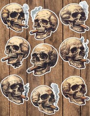 Skull Cigar Die Cut Vinyl Stickers Set Scrapbooking Laptop Waterbottle