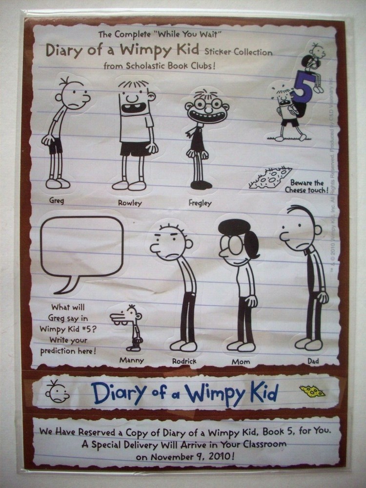 Diary of a Wimpy Kid Book 5 sticker sheet 2010