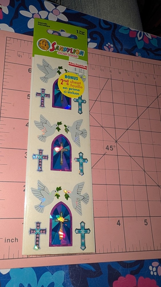 Vintage Sandylion Stickers Dove Crosses Stained Glass 2nd Bonus Sheet Pack READ