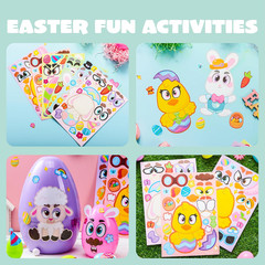 24 PCS Easter Match Make a Face Stickers – Chick Bunny Sheep Egg Pattern