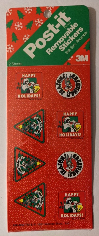 VTG 1991 Warner 3M Looney Tunes Post It Removable Stickers Christmas Sealed