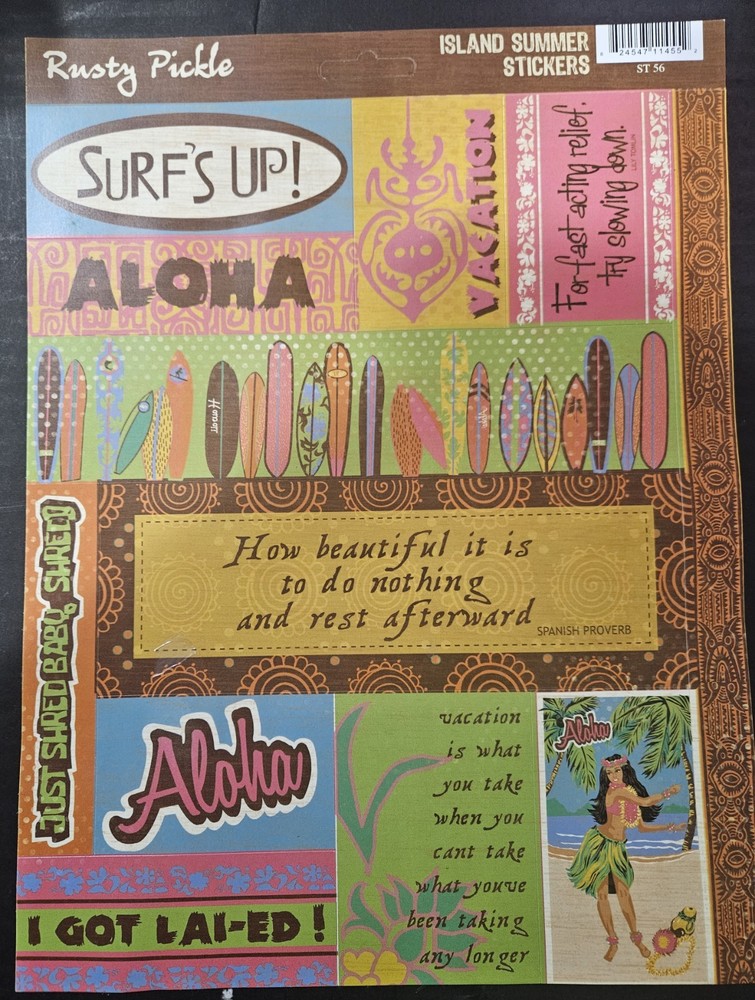 Rusty Pickle Island Summer Cardstock Stickers-Surf’s Up-Aloha