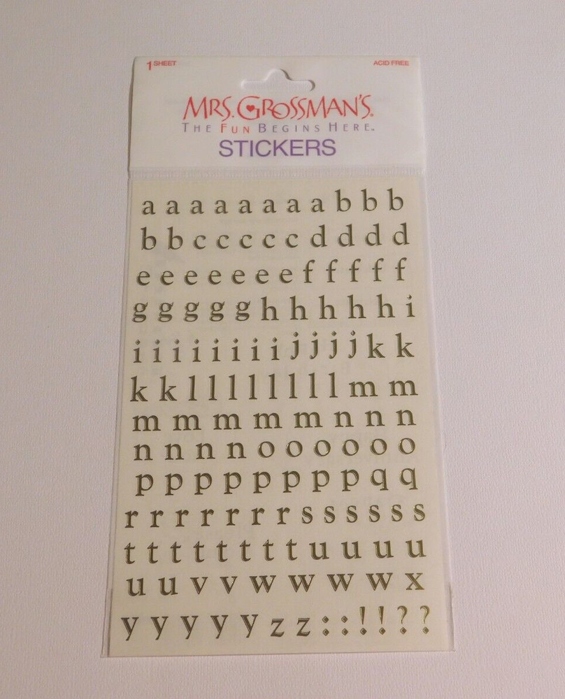 Mrs. Grossman’s Stickers 1 Sheet NIP ~Classic Alphabet Lower Case Gold~ Package