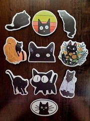 STICKERS x 10 Black Cats Kitten Cartoon Flower Daisy Cat Kitty Face FEBD4