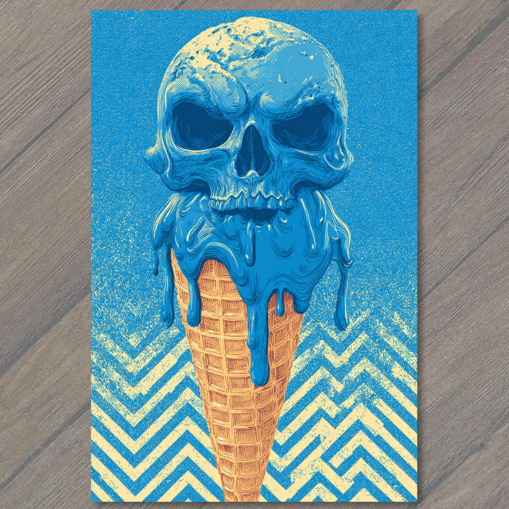 STICKER Ice Cream Skull Blue Dripping Cone Horror Sweet Creepy Bizarre Goth