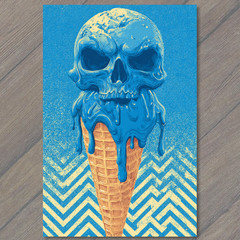 STICKER Ice Cream Skull Blue Dripping Cone Horror Sweet Creepy Bizarre Goth