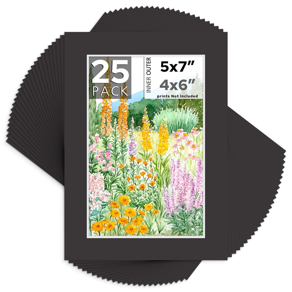 Mat Board Center, Pack of 25, 5×7 for 4×6 Black Mats – Acid Free, 4-ply Thicknes