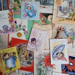 Vintage Junk Journal Paper Lot Ephemera Craft Bundle Old Photos Christmas Cards