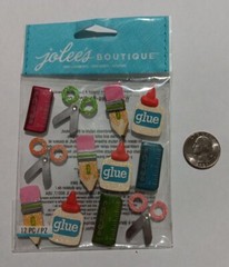 EK Success Jolees Dimensional Sticker ~ School Supplies Glitter Repeats