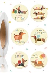 40 PCs Round 1” Happy Birthday Cute Dachshund Dog Stickers Party Envelope Seals