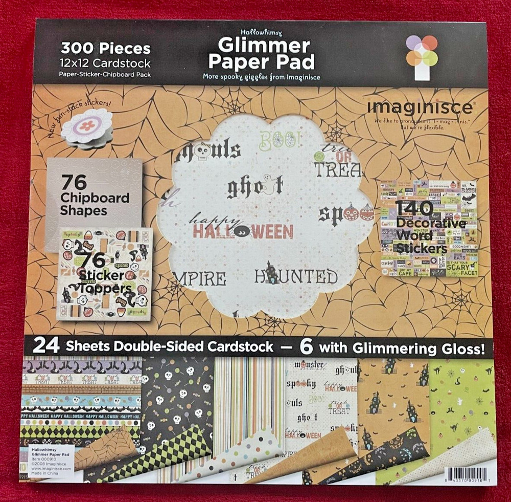 Imaginisce Hallowhimsy Glimmer Paper Pad 12×12 Halloween Theme Scrapbooking; New