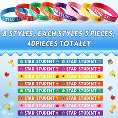 40 Pcs Star Student Bracelets 8 Colors Student Wristbands Reward Silicone Sta…